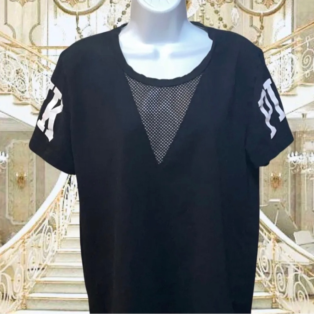 PINK Black T-Shirt Women Large Mesh Front Top by Victoria’s Secret